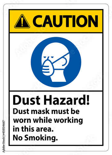 Caution No Smoking Sign Dust Hazard Dust Mask Must Be Worn While Working In This Area