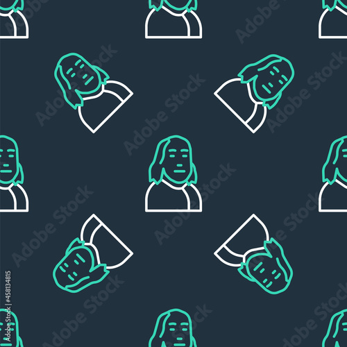 Line Benjamin Franklin icon isolated seamless pattern on black background. Vector
