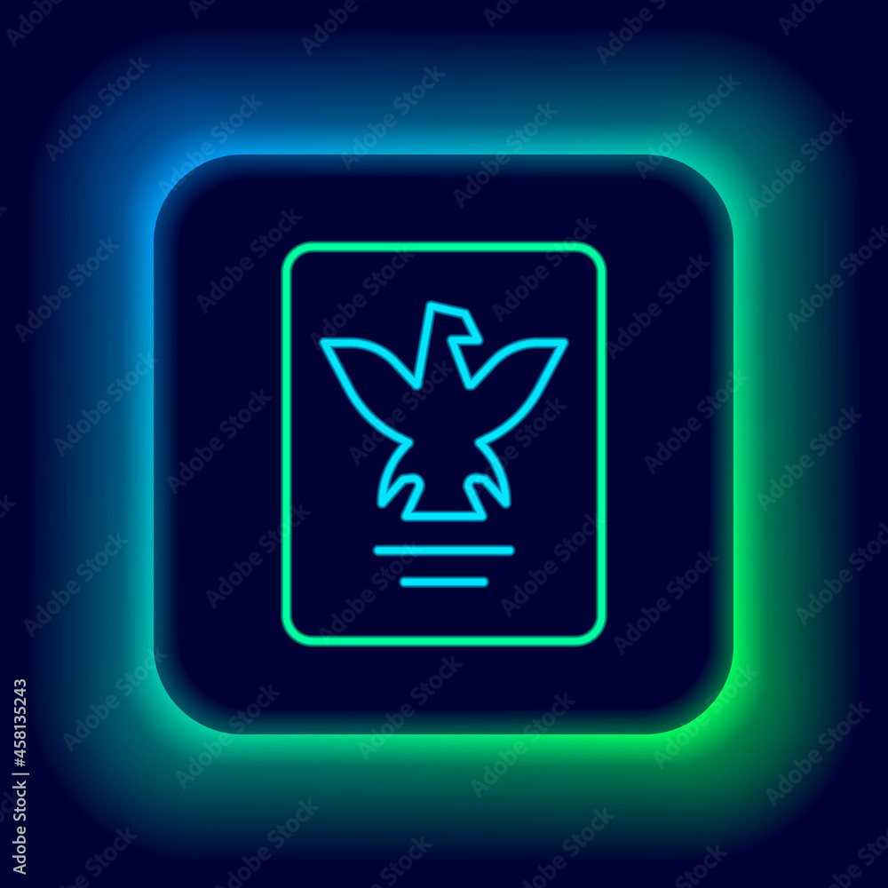Glowing neon line Passport with biometric data icon isolated on black background. Identification Document. Colorful outline concept. Vector