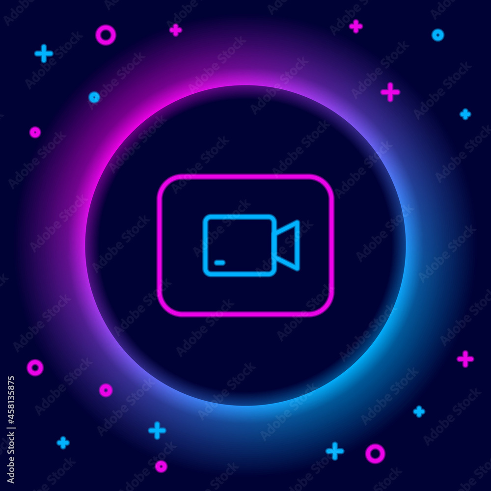 Glowing neon line Play video button icon isolated on black background. Film strip sign. Colorful outline concept. Vector Glowing neon line Play video button icon isolated on black background. Film strip sign. Colorful outline concept. Vector