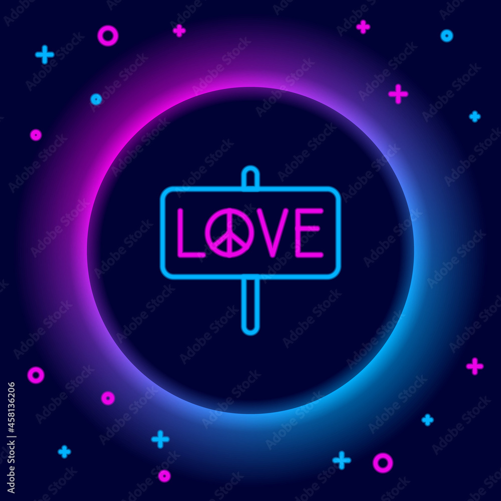 Glowing neon line Peace icon isolated on black background. Hippie symbol of peace. Colorful outline concept. Vector Glowing neon line Peace icon isolated on black background. Hippie symbol of peace. Colorful outline concept. Vector
