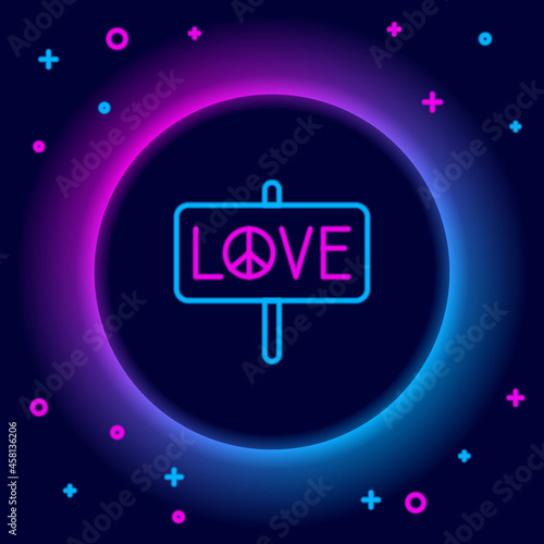 Glowing neon line Peace icon isolated on black background. Hippie symbol of peace. Colorful outline concept. Vector