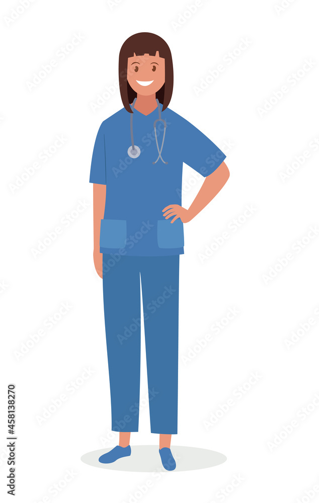 A female doctor with a stethoscope in a uniform. Vector illustration. A female doctor with a stethoscope in a uniform. Vector illustration.