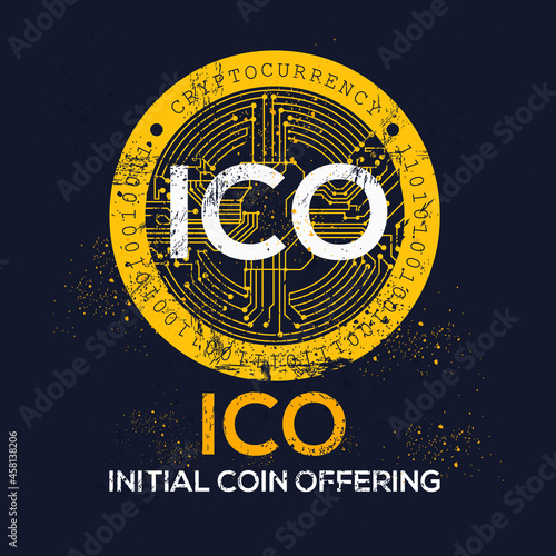 ICO (Initial Coin Offering), Digital Cryptocurrency Token for Initial Coin Offering, Vector sign.