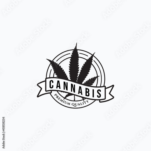 Vintage cannabis leaf logo vector illustration design. Minimalist herb store emblem concept.
