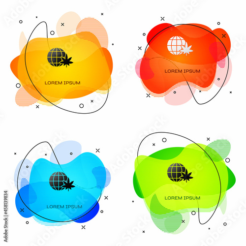 Black Legalize marijuana or cannabis globe symbol icon isolated on white background. Hemp symbol. Abstract banner with liquid shapes. Vector Illustration