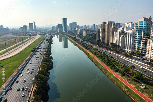 City of Sao Paulo, Brazil. South America. Marginal Pinheiros Avenue, and Pinheiros River.