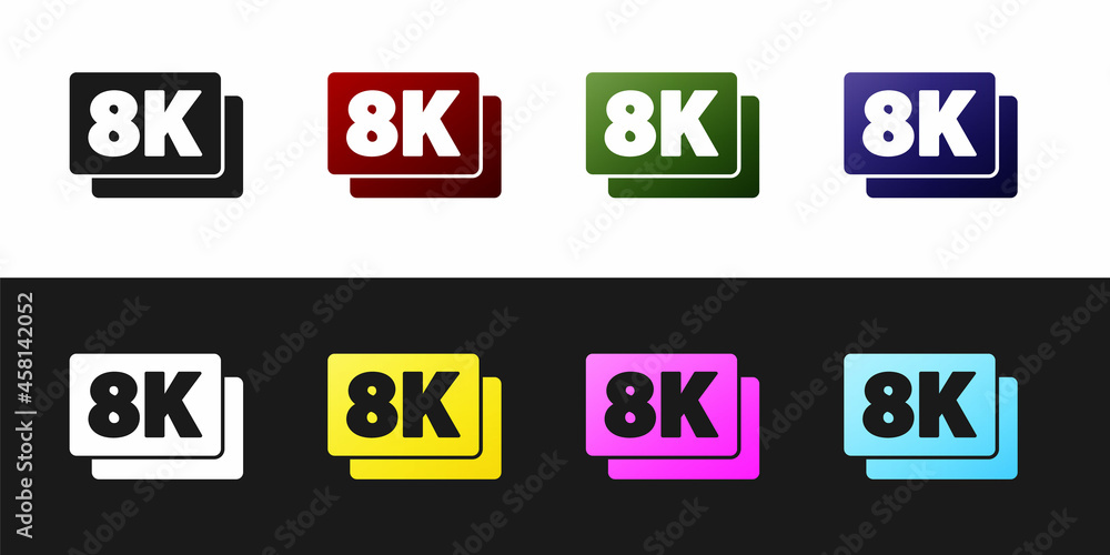 Set 8k Ultra HD icon isolated on black and white background. Vector Set 8k Ultra HD icon isolated on black and white background. Vector