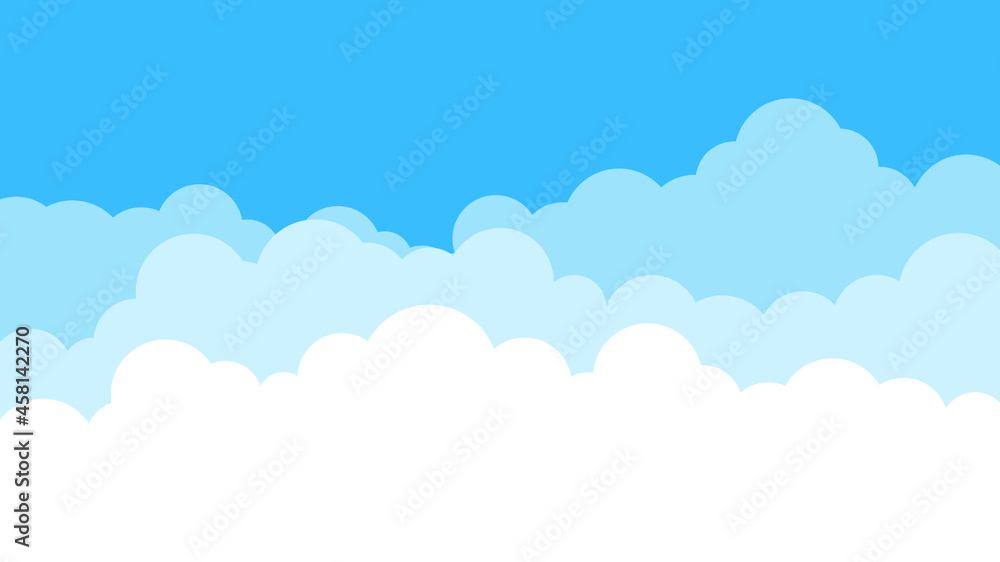 Sky and Clouds, Beautiful Background. Stylish design with a flat, cartoon poster, flyers, postcards, web banners. holiday mood, airy atmosphere. Wide Size. Design Material. Vector illustration.
