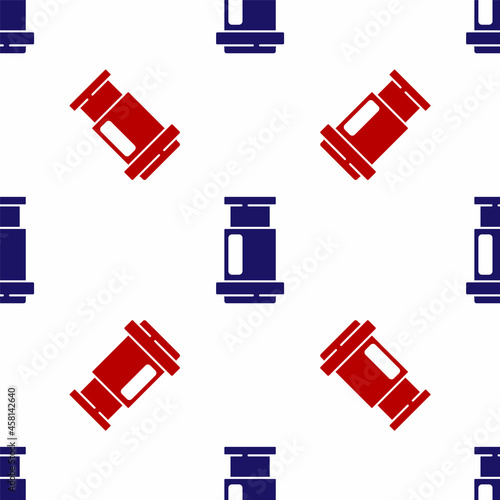 Blue and red Aeropress coffee method icon isolated seamless pattern on white background. Device for brewing coffee. Vector