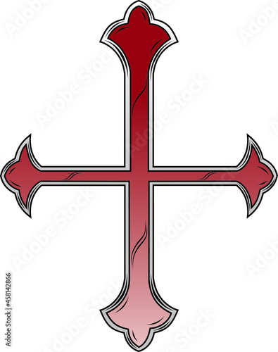 Beautiful and stylish medieval Christian cross as used by the Knights Templar during the crusades with red and silver gradients and shiny accents for a metallic look