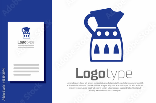 Blue Sangria pitcher icon isolated on white background. Traditional spanish drink. Logo design template element. Vector