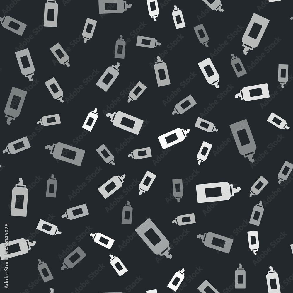 Grey Paint spray can icon isolated seamless pattern on black background. Vector