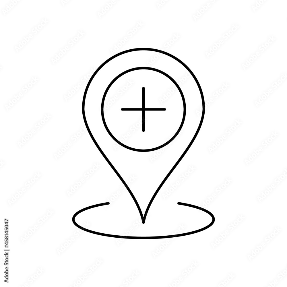 pin point add icon vector design, editable stroke line icon pin point add icon vector design, editable stroke line icon