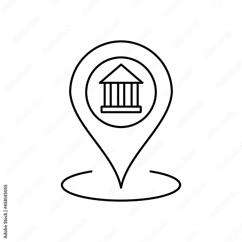 bank pin point icon vector design, editable stroke line icon bank pin point icon vector design, editable stroke line icon
