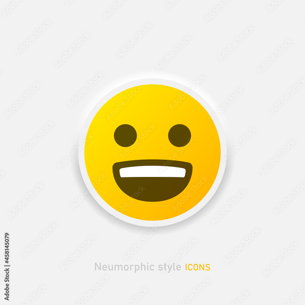 Fototapeta premium Neumorphic emoji vector icon. Positive emoticon in neumorphism style isolated on gray background. Vector EPS 10
