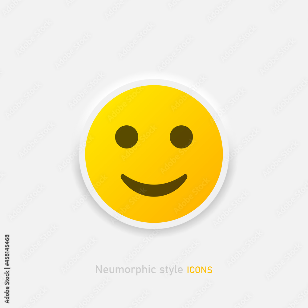 Fototapeta premium Neumorphic emoji vector icon. Positive smile emoticon in neumorphism style isolated on gray background. Vector EPS 10
