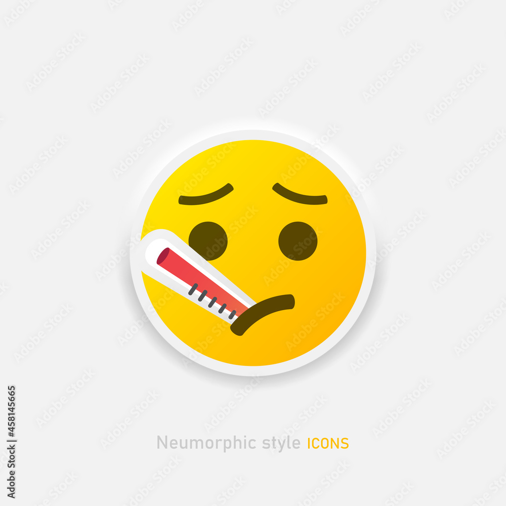 Thermometer Sick Emoji Face icon in neumorphic style. Vector Design Art Trendy Communication. Chat Elements. Vector EPS 10 Thermometer Sick Emoji Face icon in neumorphic style. Vector Design Art Trendy Communication. Chat Elements. Vector EPS 10
