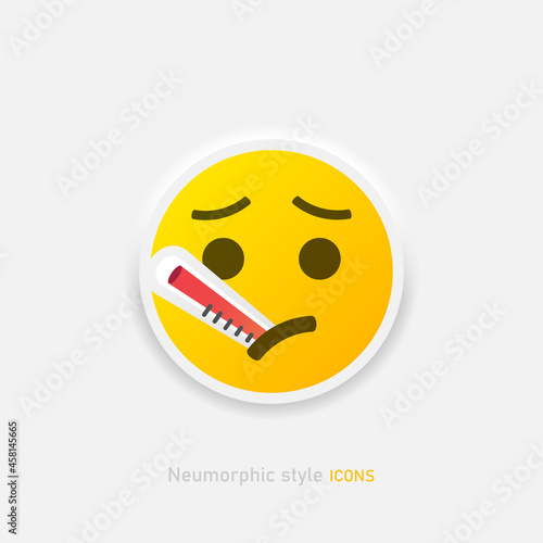 Thermometer Sick Emoji Face icon in neumorphic style. Vector Design Art Trendy Communication. Chat Elements. Vector EPS 10