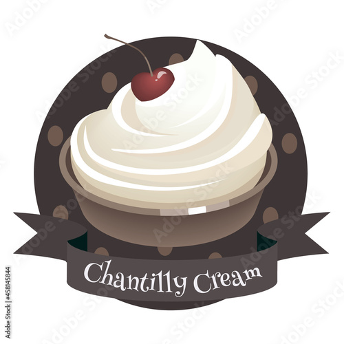 French dessert Chantilly creme. Colorful vector illustration in cartoon style.