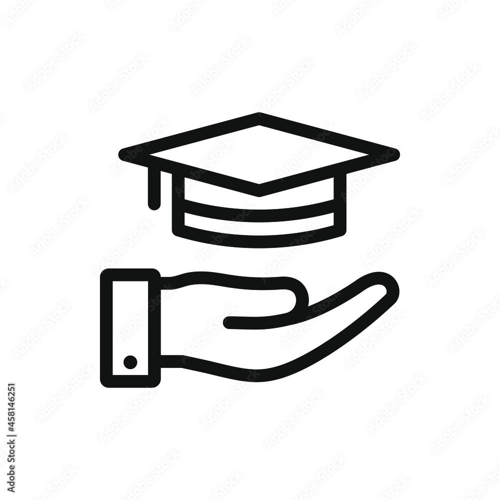 Graduation cap on hand. Education, knowledge, academy icon design isolated on white background. Vector illustration Graduation cap on hand. Education, knowledge, academy icon design isolated on white background. Vector illustration