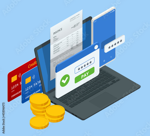 Isometric Online Mobile Banking and Internet Banking. Mobile Banking application On a Screen