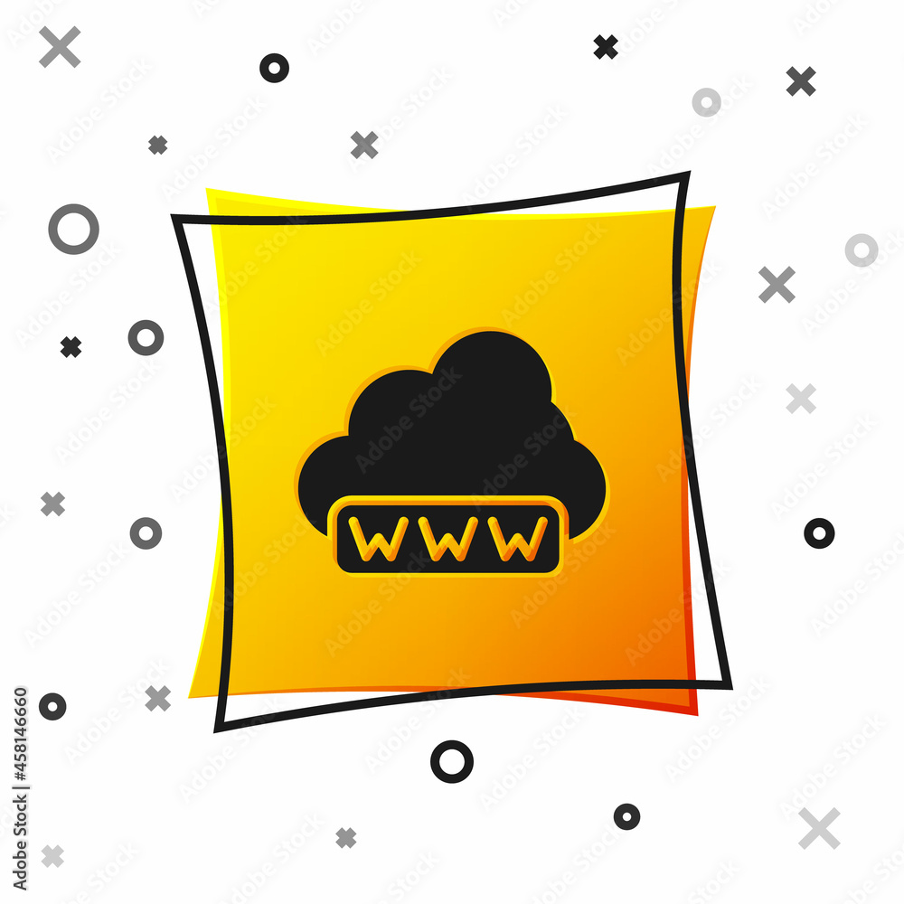 Black Software, web development, programming concept icon isolated on white background. Programming language and program code on screen laptop. Yellow square button. Vector