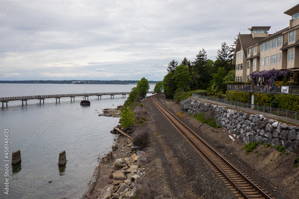 Rail road by the sea at Bellingham pier in Washington state.
