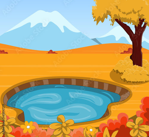 Autumn landscape background with pond