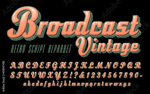 Broadcast Vintage is a retro Americana radio style alphabet. This font has a vintage-tech industrial 1950s feel.