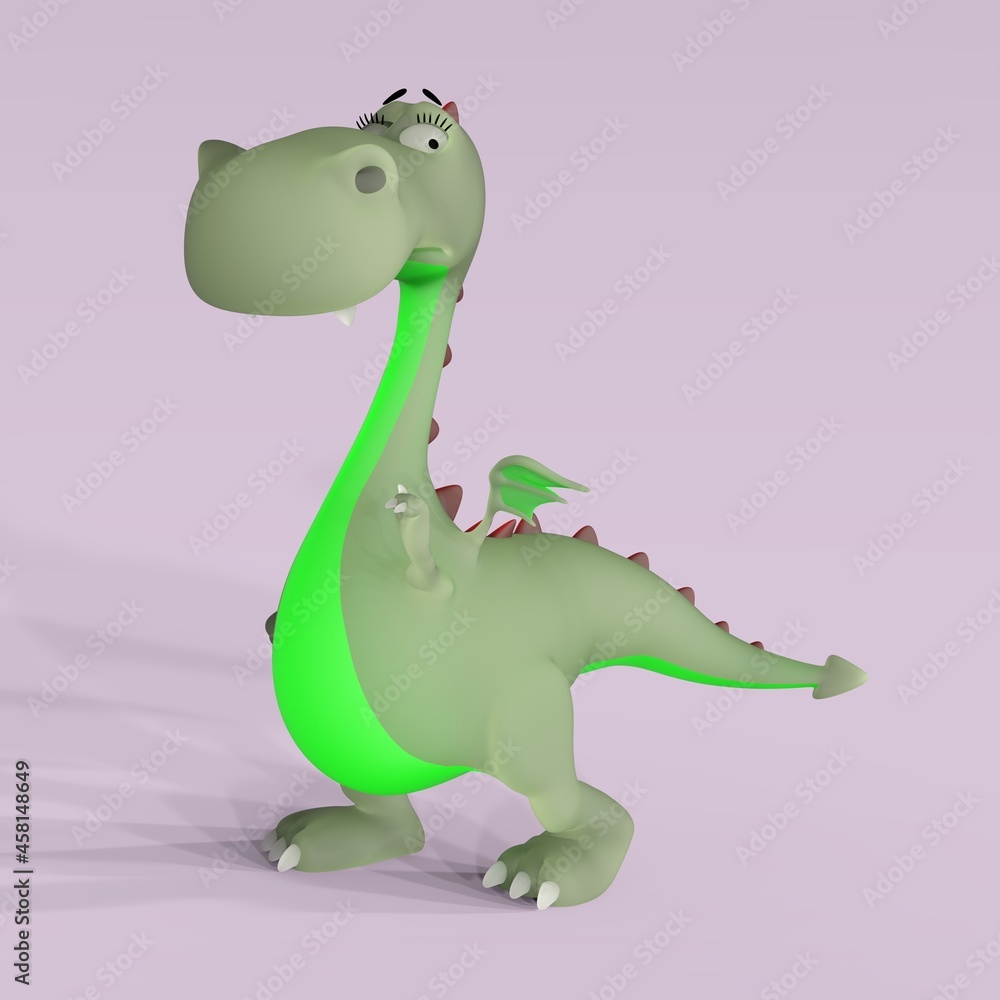 Fototapeta premium 3D-illustration of a cute and funny cartoon dragon looking dubios. isolated rendering object