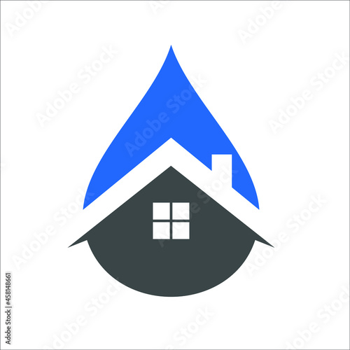 water drop icon with house or home in the middle