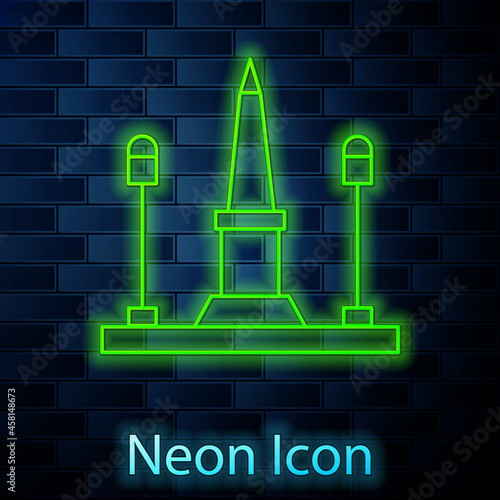 Glowing neon line Place De La Concorde in Paris, France icon isolated on brick wall background. Vector
