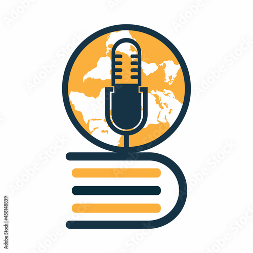 Educational Podcast globe Icon Logo Design. International Broadcast book logo template vector illustration.