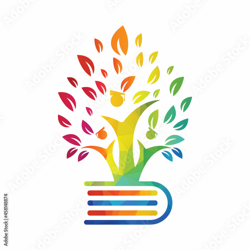 Education tree growth on book idea vector logo. Students with Graduation cap vector design.