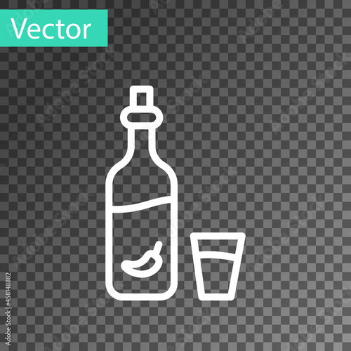 White line Vodka with pepper and glass icon isolated on transparent background. Ukrainian national alcohol. Vector