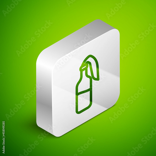 Isometric line Cocktail molotov icon isolated on green background. Silver square button. Vector