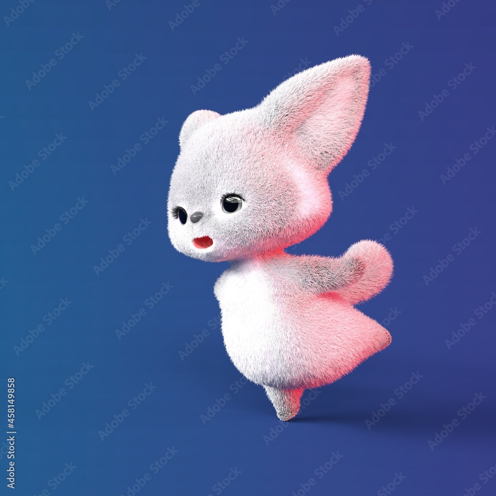 Fototapeta premium 3D-illustration of a grey cute and funny cartoon fox. isolated rendering object