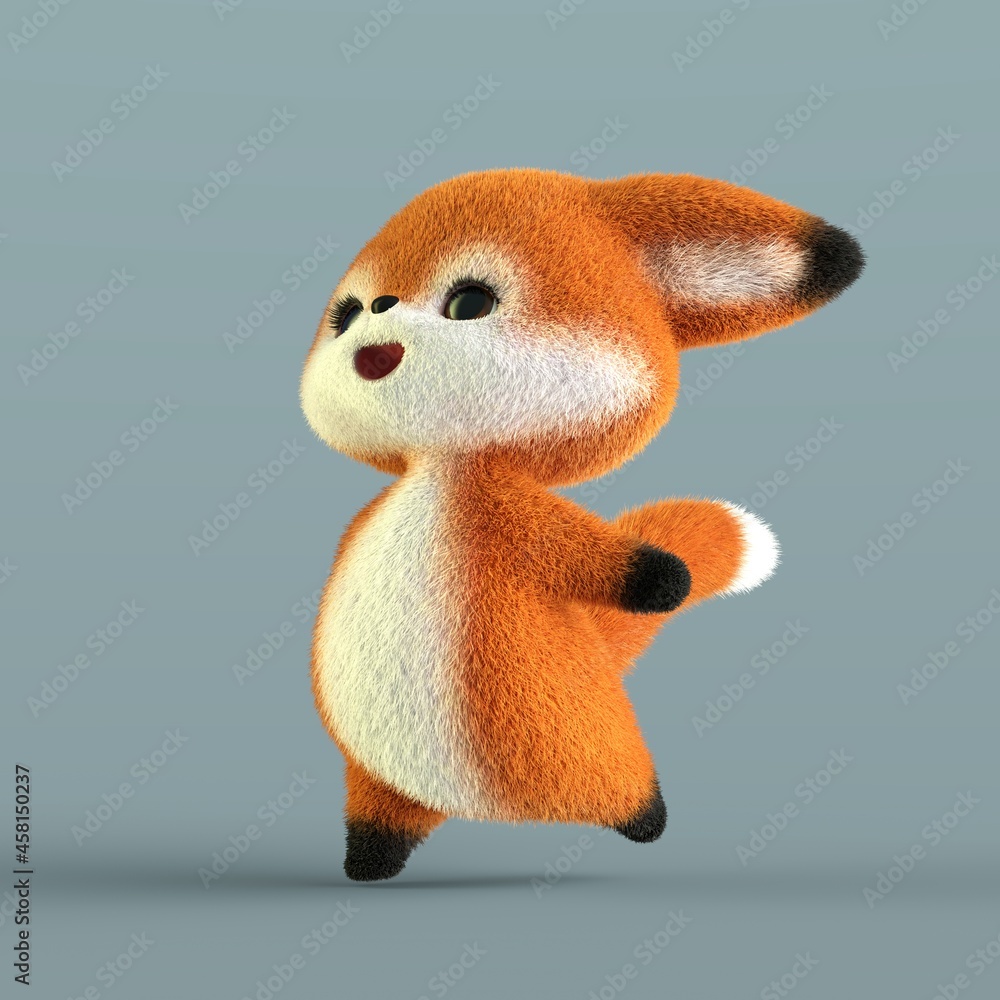 Fototapeta premium 3D-illustration of a cute and funny happy cartoon fox. isolated rendering object