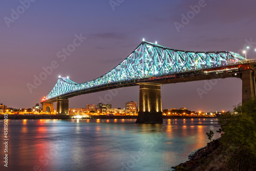Jacques Cartier Bridge Illuminated at night. Montreal, Quebec, Canada.