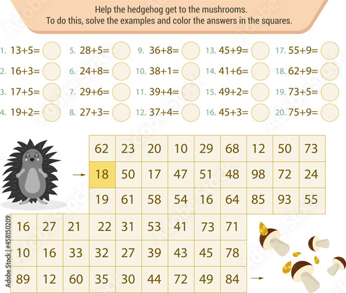  Mathematical labyrinth. To find the way, solve the examples and color the answers in the squares