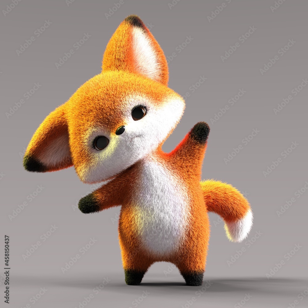 Fototapeta premium 3D-illustration of a cute and funny cartoon fox looking sceptical. isolated rendering object
