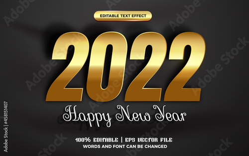 happy new year 2022 white gold cutout paper editable text effect