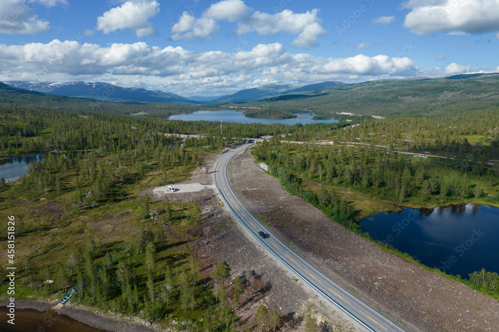 Norwegian Nordland County with Highway Aerial Vista Norwegian Nordland County with Highway Aerial Vista
