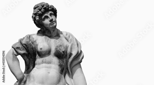 The goddess of love in Greek mythology, Aphrodite (Venus in Roman mythology). Ancient statue. Black and white image.