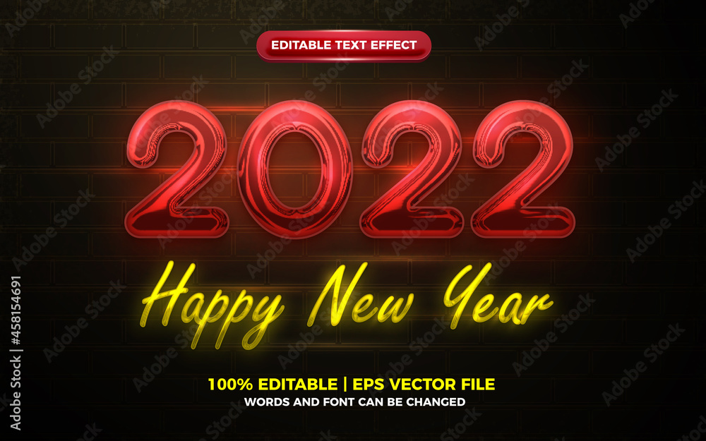 happy new year 2022 red neon light glow 3d editable text effect happy new year 2022 red neon light glow 3d editable text effect