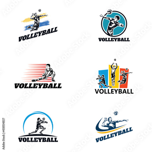 Set of Volleyball Player Logo Template Design Vector