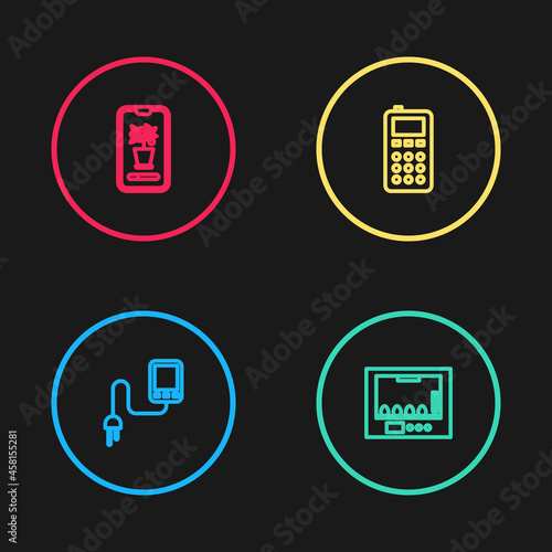 Set line Sensor, Incubator for eggs, Remote control and Smart farming system icon. Vector