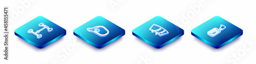 Set Isometric line Chassis car, Car mirror, Windscreen wiper and Gear shifter icon. Vector
