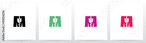 Rose With Stem On Letter Logo Design M